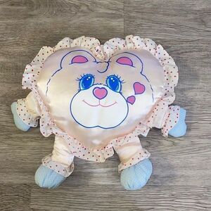 Vintage Well Made Toys Bear Heart Shape Plush Pillow Satin Pink Arms Legs 1989